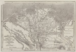 Kaart van Neder-Egypte, met de spoorlijnen en het geplande Suezkanaal
